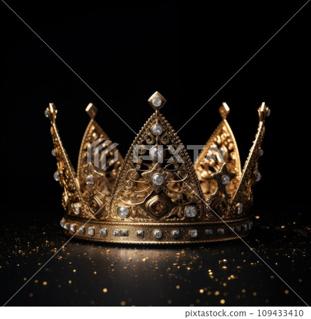 gold crown with golden glitter, on black background, gold crown with golden glitter, on black background, 109433410