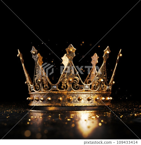 gold crown with golden glitter, on black background, 109433414