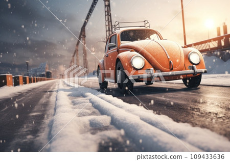 image of automobile driving a snowy street, 109433636