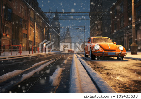 image of automobile driving a snowy street, 109433638