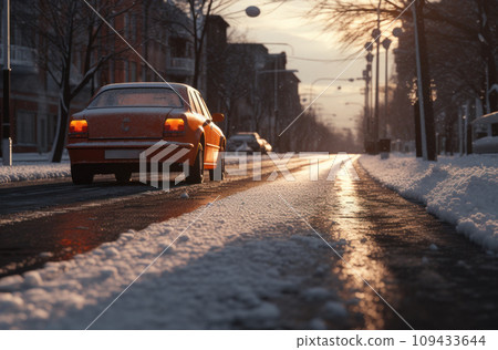 image of automobile driving a snowy street, 109433644