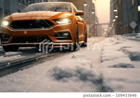 image of automobile driving a snowy street, 109433646