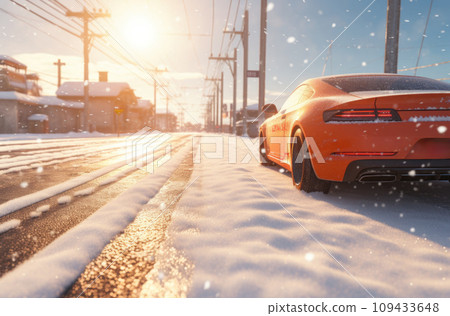 image of automobile driving a snowy street, 109433648