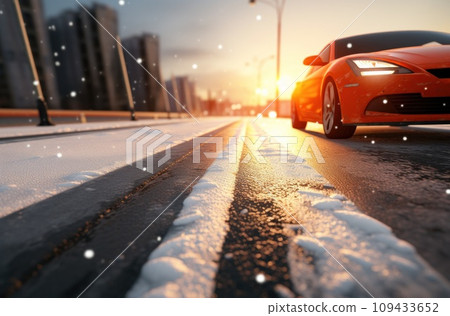 image of automobile driving a snowy street, image of automobile driving a snowy street, 109433652