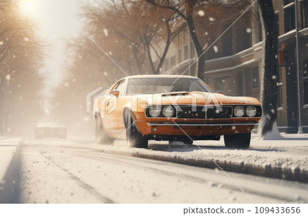 image of automobile driving a snowy street, 109433656