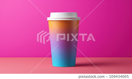 paper coffee cup with blank front, realistic on a mockup template in a colorful abstract backgrounde, paper coffee cup with blank front, realistic on a mockup template in a colorful abstract backgrounde, 109434005