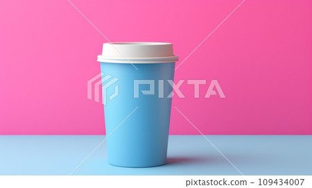 paper coffee cup with blank front, realistic on a mockup template in a colorful abstract backgrounde, paper coffee cup with blank front, realistic on a mockup template in a colorful abstract backgrounde, 109434007