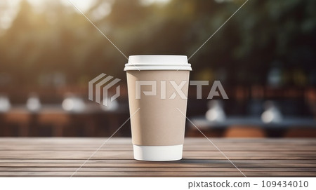 paper coffee cup with blank front, realistic on a mockup template in a luxury store, paper coffee cup with blank front, realistic on a mockup template in a luxury store, 109434010