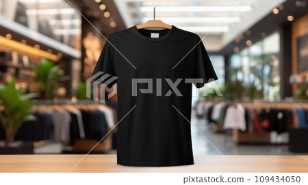 T-shirt with blank front, realistic on a mockup template in a luxury store, T-shirt with blank front, realistic on a mockup template in a luxury store, 109434050