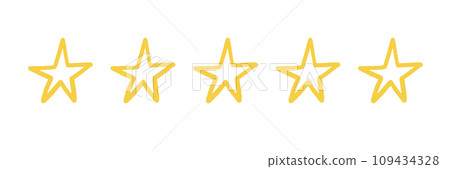 Five star doodle. Hand drawn quality, review yellow five star illustration. Award, quality, feedback concept elements. Sketch grunge style. Isolated vector Five star doodle. Hand drawn quality, review yellow five star illustration. Award, quality, feedback concept elements. Sketch grunge style. Isolated vector 109434328