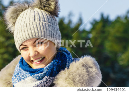 Female wearing warm outfit during winter 109434601
