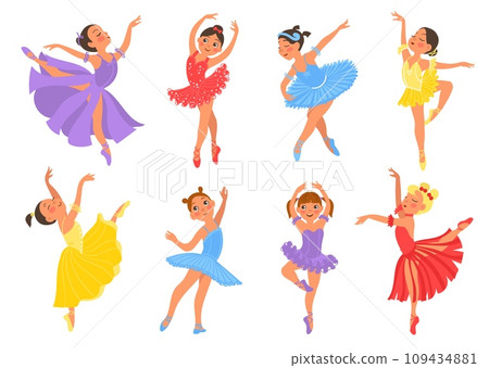 Cute ballerinas. Funny little girls in tutus and pointe shoes. Dance school. Ballet class students. Graceful poses. Choreographic positions. Dancers performance. Splendid vector set Cute ballerinas. Funny little girls in tutus and pointe shoes. Dance school. Ballet class students. Graceful poses. Choreographic positions. Dancers performance. Splendid vector set 109434881