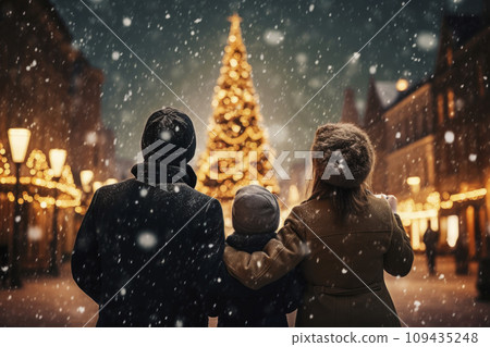 AI-generated content. People enjoy Christmas, spending time in the town square with Christmas tree 109435248
