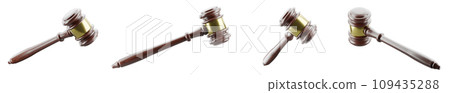 Law Gavel at Various Angles Isolated on a White Background. 109435288