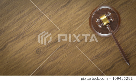 Overhead of Gavel Resting on a Table with Room For Text. 109435291