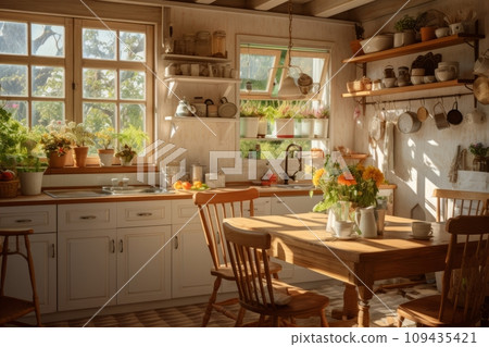 Cozy farmhouse style kitchen interior 109435421
