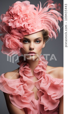 Young girls in coral fashionable clothes 109435443