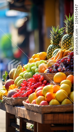 Seasonal fresh fruits at a street outdoor market Seasonal fresh fruits at a street outdoor market 109435447