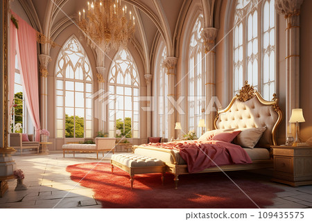 Luxury classic bedroom interior with elegant gold and white 109435575
