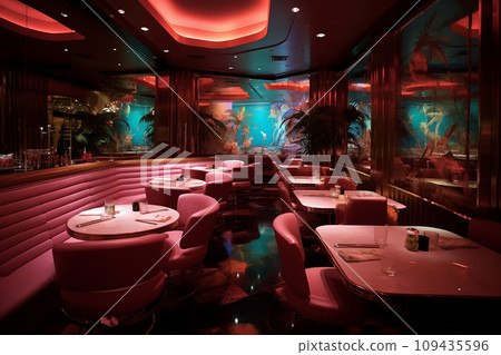 Elegant restaurant interior with modern lighting and stylish decor Elegant restaurant interior with modern lighting and stylish decor 109435596