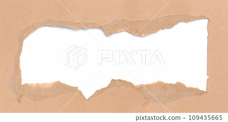 Torn edges of brown paper on a white background, space for writing Torn edges of brown paper on a white background, space for writing 109435665