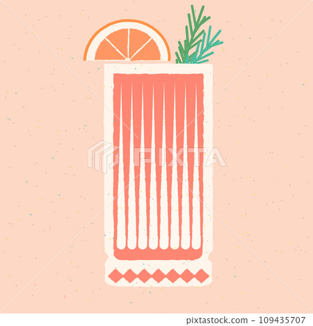 Non-alcoholic cocktail glass. Cold alcohol drink with grapefruit and rosemary. Pink drink 109435707