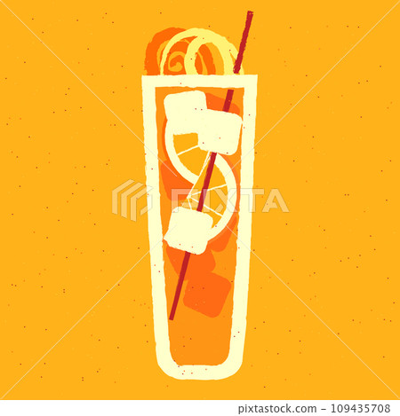 Non-alcoholic cocktail with orange, ice cubes and zest. Tall glass for beverage 109435708