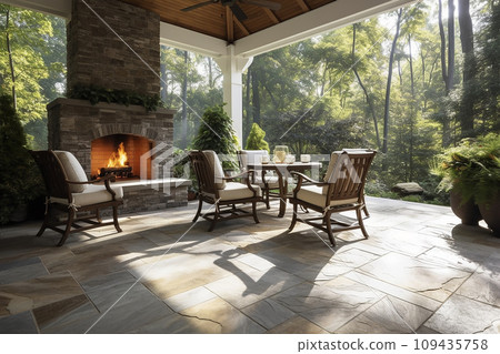 Luxurious Outdoor Living Space with Fireplace Luxurious Outdoor Living Space with Fireplace 109435758