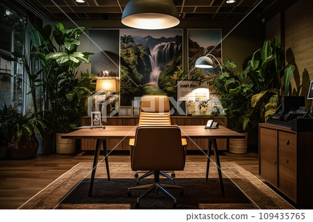 Modern Office Space with frame on Background and plant 109435765