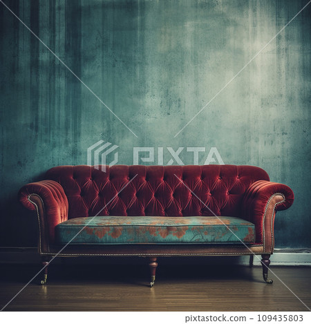 A Vintage Red Sofa in a Dark and Moody Living Room A Vintage Red Sofa in a Dark and Moody Living Room 109435803