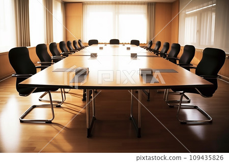 A modern conference room with a large table and chairs elegant room 109435826