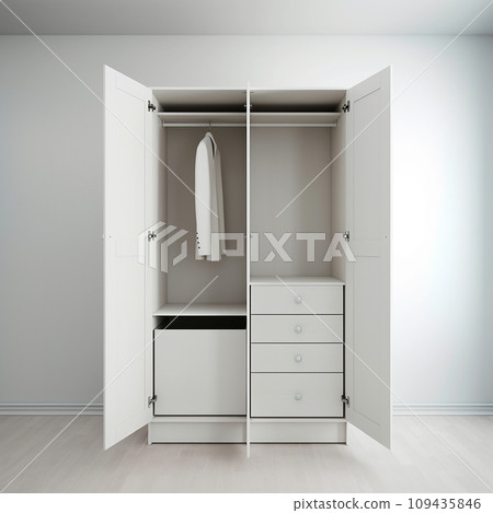 A modern white wardrobe with drawers and shelves 109435846
