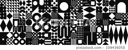 Brutalist geometric texture with simple shapes, symbols. Primitive elements and forms. Bauhaus retro design, trendy contemporary minimalist style, y2k. Vector illustration 109436058