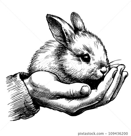 little girl holding a bunny in her arms hand drawn sketch for your design, animal protection and easter concept little girl holding a bunny in her arms hand drawn sketch for your design, animal protection and easter concept 109436200