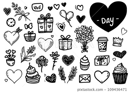Saint Valentine Day heart pattern for greeting card design. 14 February love day sketch hand drawn  Saint Valentine Day heart pattern for greeting card design. 14 February love day sketch hand drawn  109436471
