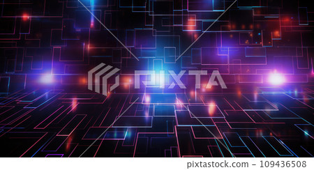 Abstract digital data background, network space with neon lighting. Cyberspace with secure connection lines. Concept of tech, future, cyber security, cloud storage, information 109436508