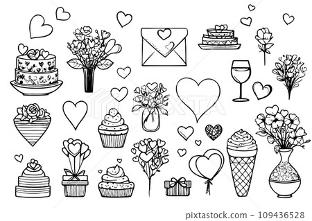 Hearts and design elements for Valentines Day 14 February love day sketch art hand drawn drawing. Hearts and design elements for Valentines Day 14 February love day sketch art hand drawn drawing. 109436528