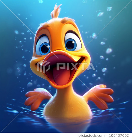 Cute cartoon duckling in the water. Generative AI 109437002