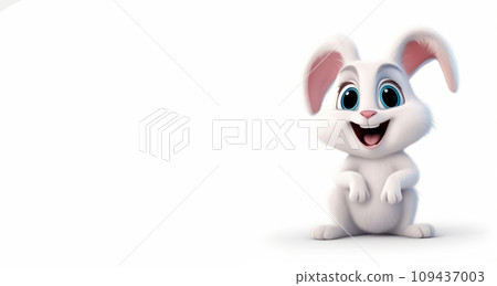 Cute white bunny isolated on white background with copy space. Generative AI 109437003