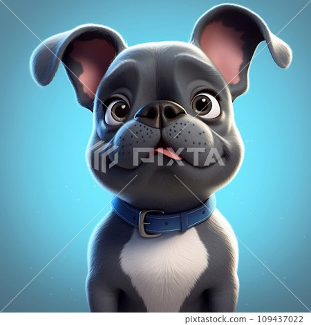 Cute illustration of french bulldog in cartoon style. Generative AI. 109437022