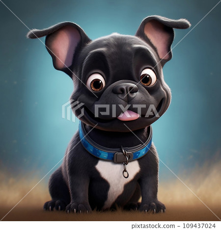 Funny french bulldog in cartoon style. Cute gray puppy on a blurred background. Generative AI 109437024