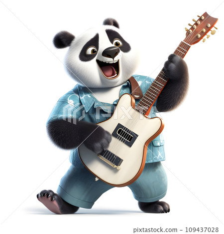 Funny panda playing guitar. Illustration for children's publications. Generative AI 109437028