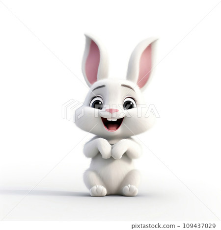 Illustration of a cute white rabbit, hand drawn for the design of cards, children's publications. Generative AI 109437029
