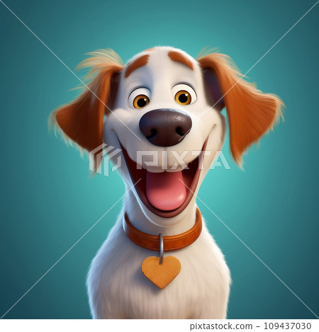 Cute cartoon smiling puppy. Generative AI 109437030