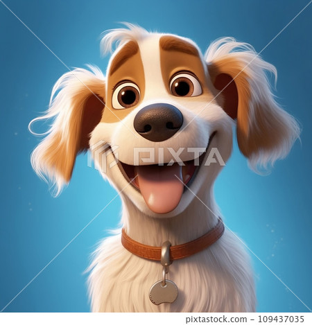 Funny cartoon puppy isolated on a blue background. Generative AI 109437035