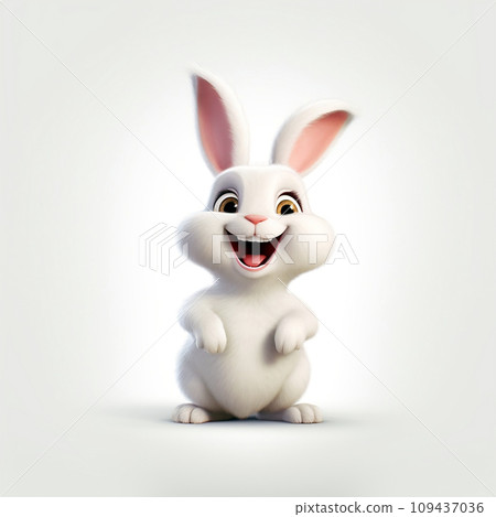 Illustration of cute Easter bunny. Fluffy good hare on a light background. Generative AI 109437036