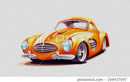 Vintage orange sports car on a white background. Illustration in cartoon style. Vintage orange sports car on a white background. Illustration in cartoon style. 109437047