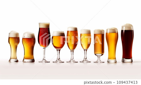 Different kinds of beer on white background. 109437413