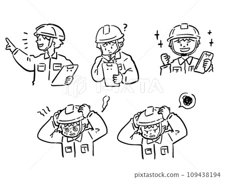各種現場工作人員的手繪風格插圖集線條畫半身像 109438194