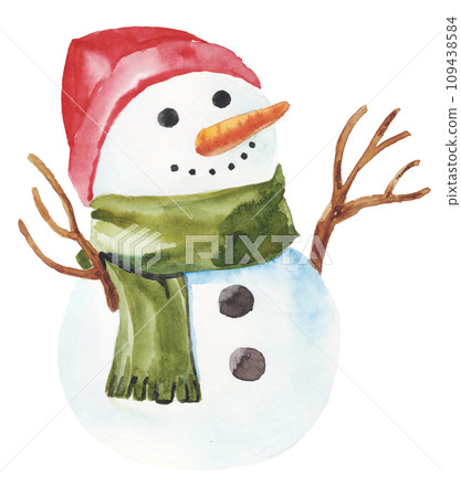 Snowman with knit cap and muffler watercolor analog material Snowman with knit cap and muffler watercolor analog material 109438584